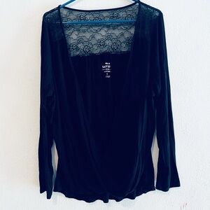 Torrid super soft knits plus size 1 black draped lace blouse